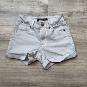 Aeropostale White High‎ Rise Midi Denim Shorts Womens Size 000 Cuffed Hem